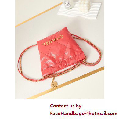 Chanel Shiny Calfskin  &  Gold-Tone Metal CHANEL 22 Mini Handbag AS3980 Dark Pink